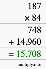 How to calculate 187 times 84 using long multiplication
