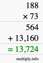 How to calculate 188 times 73 using long multiplication