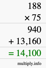 How to calculate 188 times 75 using long multiplication