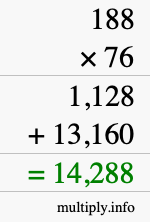 How to calculate 188 times 76 using long multiplication