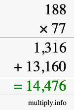 How to calculate 188 times 77 using long multiplication