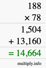 How to calculate 188 times 78 using long multiplication