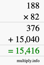 How to calculate 188 times 82 using long multiplication