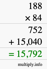 How to calculate 188 times 84 using long multiplication