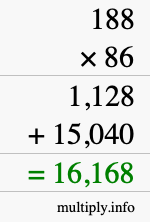 How to calculate 188 times 86 using long multiplication