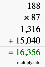How to calculate 188 times 87 using long multiplication How to calculate 188 times 87 using long multiplication