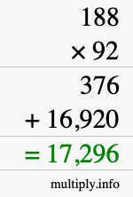 How to calculate 188 times 92 using long multiplication