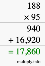 How to calculate 188 times 95 using long multiplication