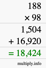 How to calculate 188 times 98 using long multiplication How to calculate 188 times 98 using long multiplication