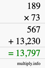 How to calculate 189 times 73 using long multiplication