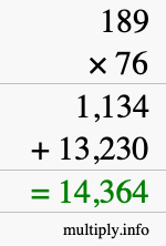How to calculate 189 times 76 using long multiplication