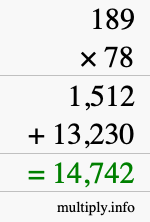 How to calculate 189 times 78 using long multiplication
