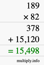 How to calculate 189 times 82 using long multiplication