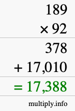 How to calculate 189 times 92 using long multiplication