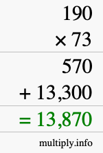 How to calculate 190 times 73 using long multiplication