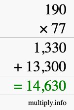 How to calculate 190 times 77 using long multiplication