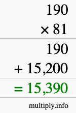 How to calculate 190 times 81 using long multiplication