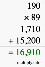 How to calculate 190 times 89 using long multiplication