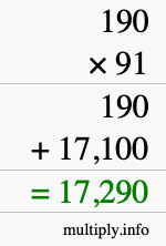 How to calculate 190 times 91 using long multiplication