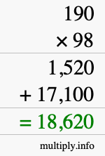 How to calculate 190 times 98 using long multiplication How to calculate 190 times 98 using long multiplication