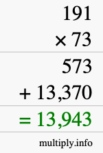 How to calculate 191 times 73 using long multiplication