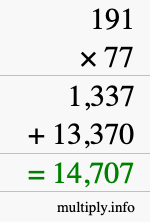 How to calculate 191 times 77 using long multiplication