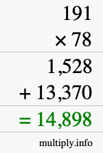 How to calculate 191 times 78 using long multiplication