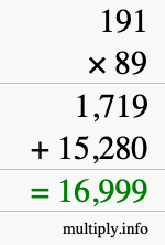 How to calculate 191 times 89 using long multiplication