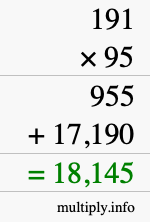 How to calculate 191 times 95 using long multiplication
