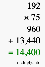 How to calculate 192 times 75 using long multiplication How to calculate 192 times 75 using long multiplication
