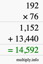 How to calculate 192 times 76 using long multiplication