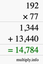 How to calculate 192 times 77 using long multiplication