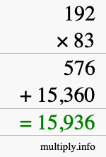 How to calculate 192 times 83 using long multiplication