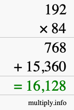 How to calculate 192 times 84 using long multiplication