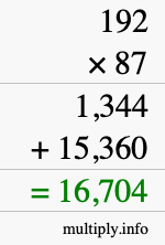 How to calculate 192 times 87 using long multiplication