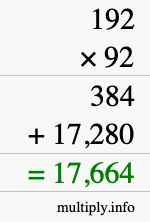 How to calculate 192 times 92 using long multiplication