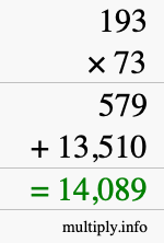 How to calculate 193 times 73 using long multiplication