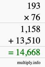 How to calculate 193 times 76 using long multiplication