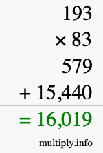 How to calculate 193 times 83 using long multiplication