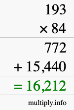 How to calculate 193 times 84 using long multiplication