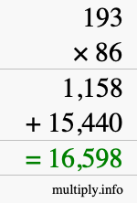 How to calculate 193 times 86 using long multiplication