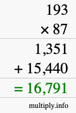 How to calculate 193 times 87 using long multiplication