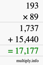 How to calculate 193 times 89 using long multiplication