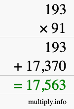 How to calculate 193 times 91 using long multiplication