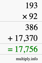 How to calculate 193 times 92 using long multiplication