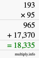 How to calculate 193 times 95 using long multiplication