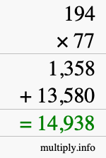 How to calculate 194 times 77 using long multiplication