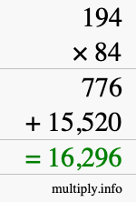 How to calculate 194 times 84 using long multiplication