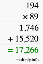 How to calculate 194 times 89 using long multiplication