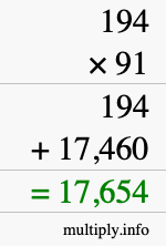 How to calculate 194 times 91 using long multiplication